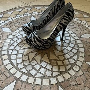 Zebra Print Black and Silver Women's Heels
